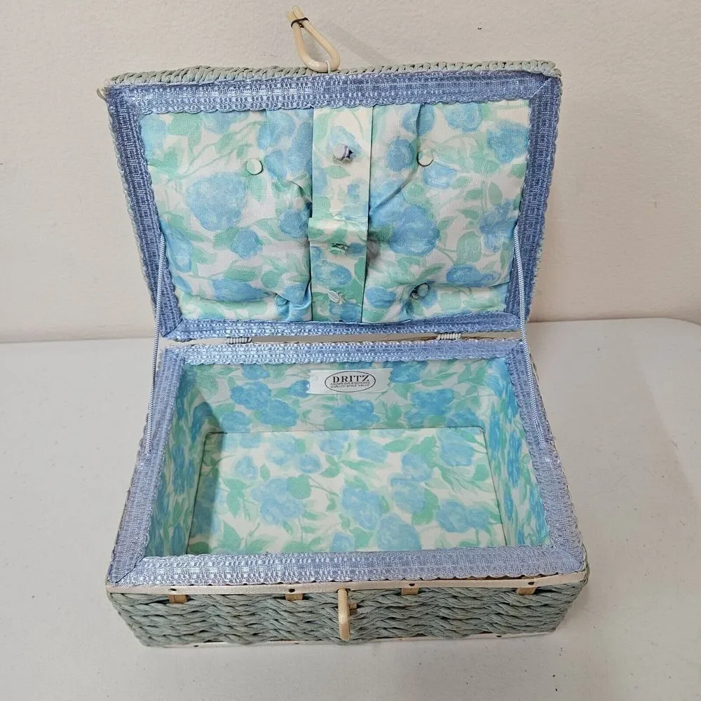 Vintage DRITZ Woven‎ Wicker Sewing Basket - Made In Japan
